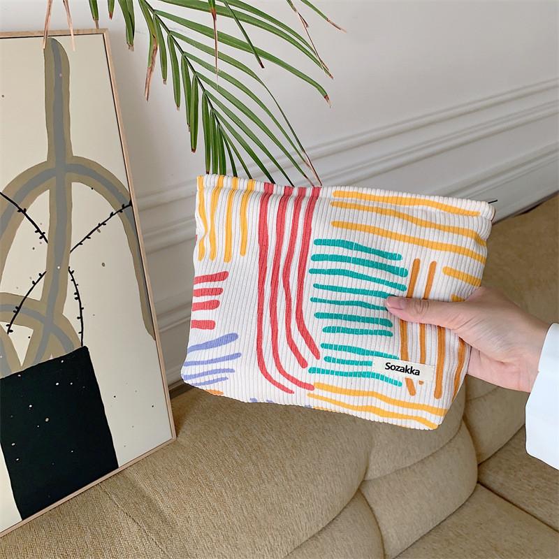 

Large Capacity Corduroy Crossbody Bag Color Block Design For Everyday Use Makeup Bag