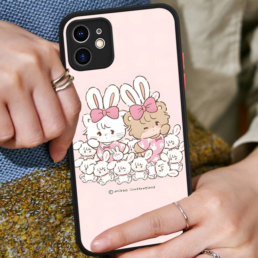 

Kawaii M-mikko Cat Cute C-Characters For IPhone 11 12 13 14 15 16 Pro Max Plus Matte Translucent Phone Cover iphone X