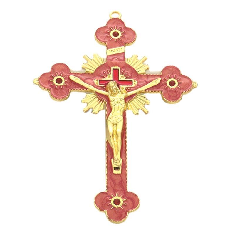 Metal Enamel Crystal Flower Crucifix Cross Spiritual Religious Jesus Catholic Blessing Faith Gifts Prayer Church Decor 2024 New