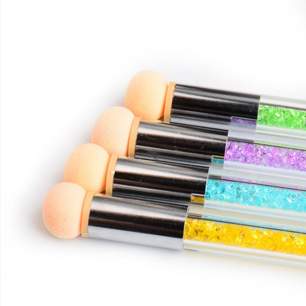 Double Ends Sponge Brush Picking Dotting Gradient Pen Brush Crystal Handle Replaceable Brush Heads