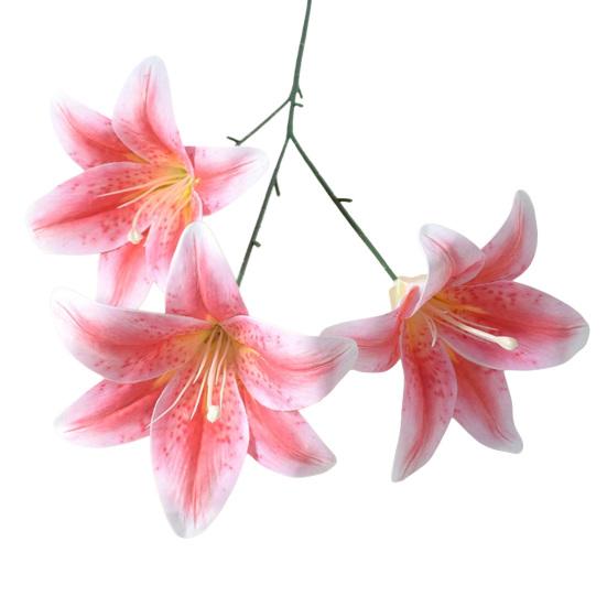 Artifical Lily Flowers with 3 Heads Full Bloom Real Touch Long Stem Fake Lily Bouquet for Home Hotel Flower Arrangement Wedding Party Decor