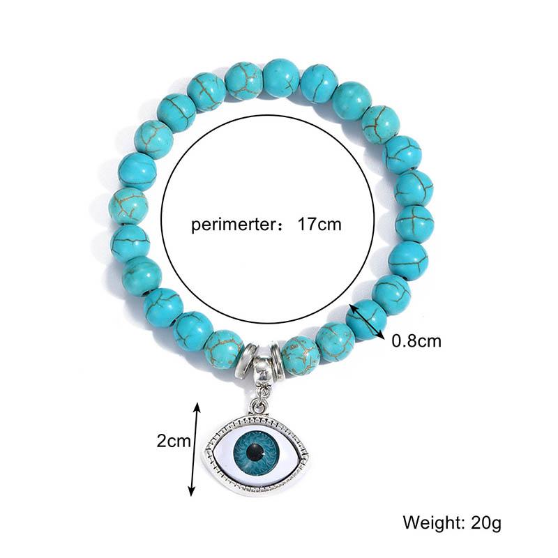 Evil Eye Charm Bracelets Owl Butterfly Starfish Braclets Lucky  Gift 8mm Synthetic Turquoise Stone Bracelet for Women Men