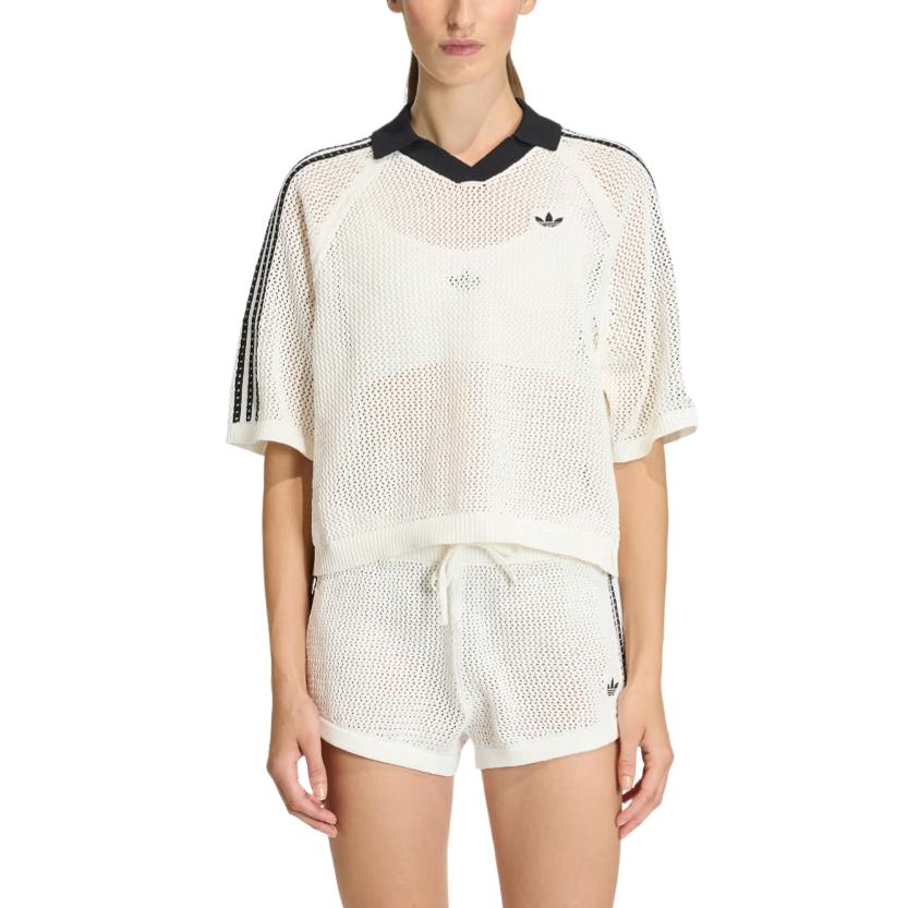 adidas Originals Crochet Polo T-Shirt Off White Women KC6490 S