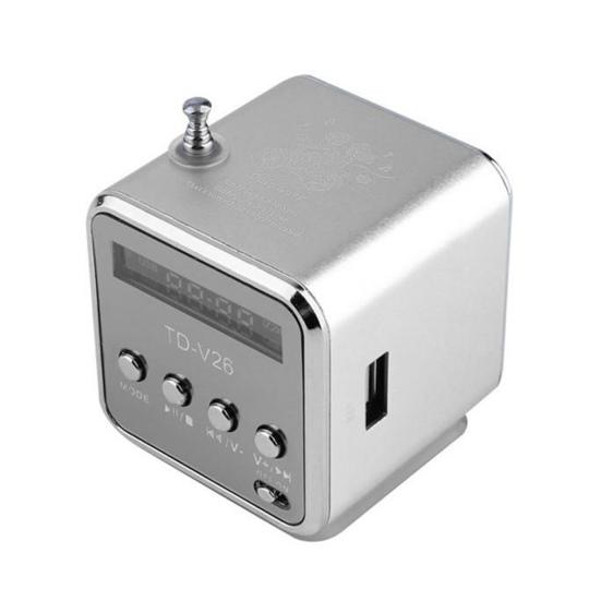 

Мини-динамик, совместимый с Bluetooth, беспроводной музыкальный плеер, цифровой дисплей, стереозвук, перезаряжаемый, портативный, FM-радиодинамик серебряный