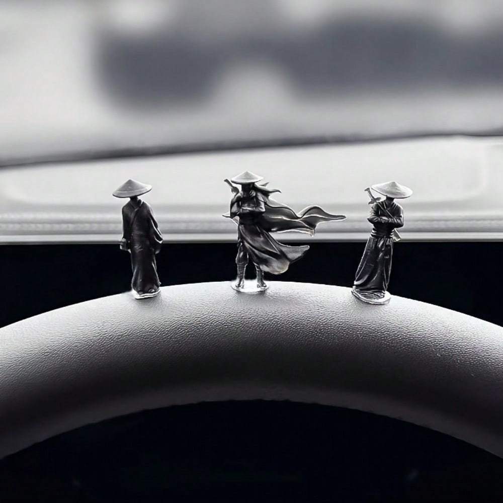 6pcs Martial Arts Character Statues, Plastic Car Dashboard Ornaments, Traditional Martial Arts Warrior Car Interior Decorations