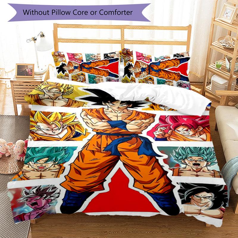Goku 3pcs Bedding Set Duvet Cover Closure Includes 1 Duvet Cover & 2 Pillowcases for All Seasons Bedroom Home Dorm Decor