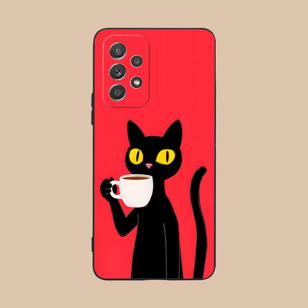 Cute Coffee Cat Matte TPU Mobile Phone Case for Samsung Galaxy M55 54 42 35 34 33 32 23 22 15 14 13 12 F55 5G Colorful Cover