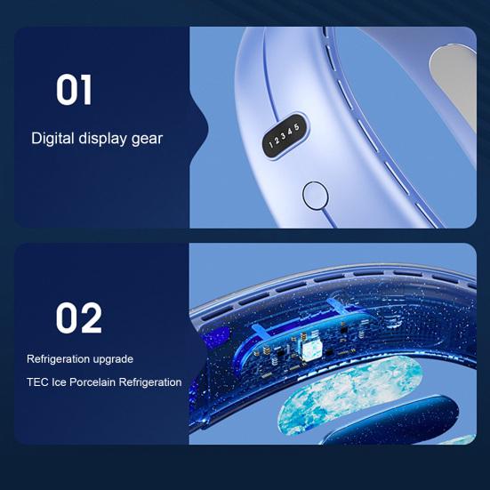 Hanging Neck Fan 20db Silent Noise Reduction 5 Speeds Adjustable Bladeless Fan Cooling Rechargeable Summer Outdoor Portable USB Fan Creative Gift