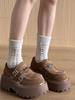 Vintage Maillard thick-soled round head deep-mouth single shoes women's 2025 winter new versatile height-increasing college style loafers