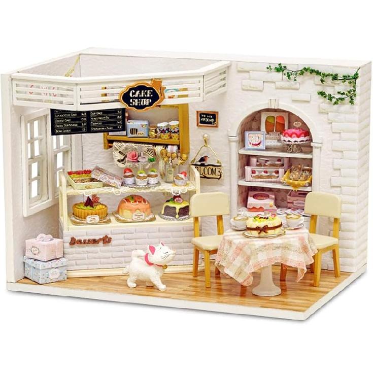 piberagi DIY Miniature Dollhouse Kit, 1:32 Scale Creative Room Mini Wooden Doll House with Furniture Plus Dust Proof for Kids Teens Adults(Study Cake Diary