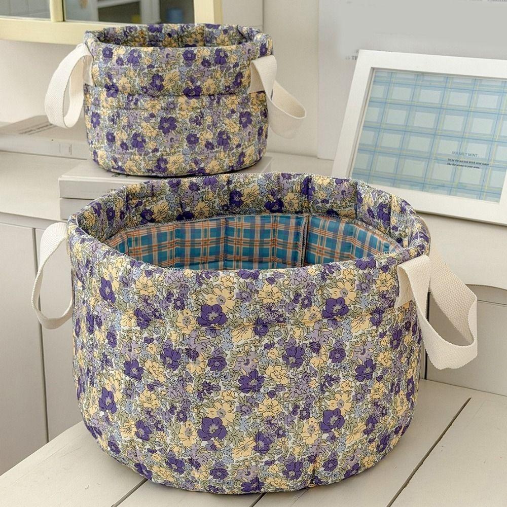 Large Capacity Floral Storage Basket Cotton with Handle Quilted Storage Basket Collapsible Flower Pattern Storage Basket