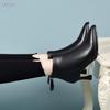 Women's Genuine Leather Stiletto Ankle Boots - Autumn/Winter 2025, Pointed Toe, Versatile Nude Mid Heel for Professional Wear.