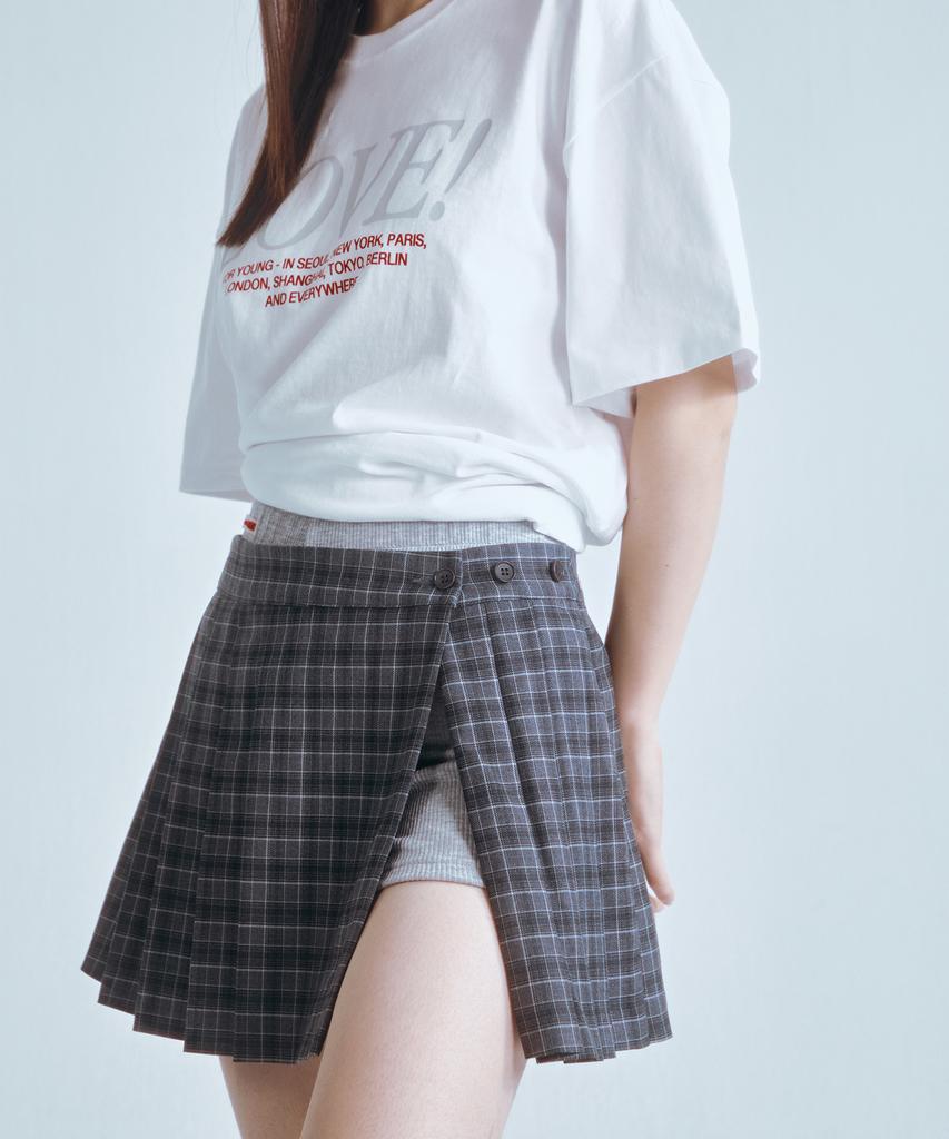 FOUR YOUNG Slit Pleats Skirt Check