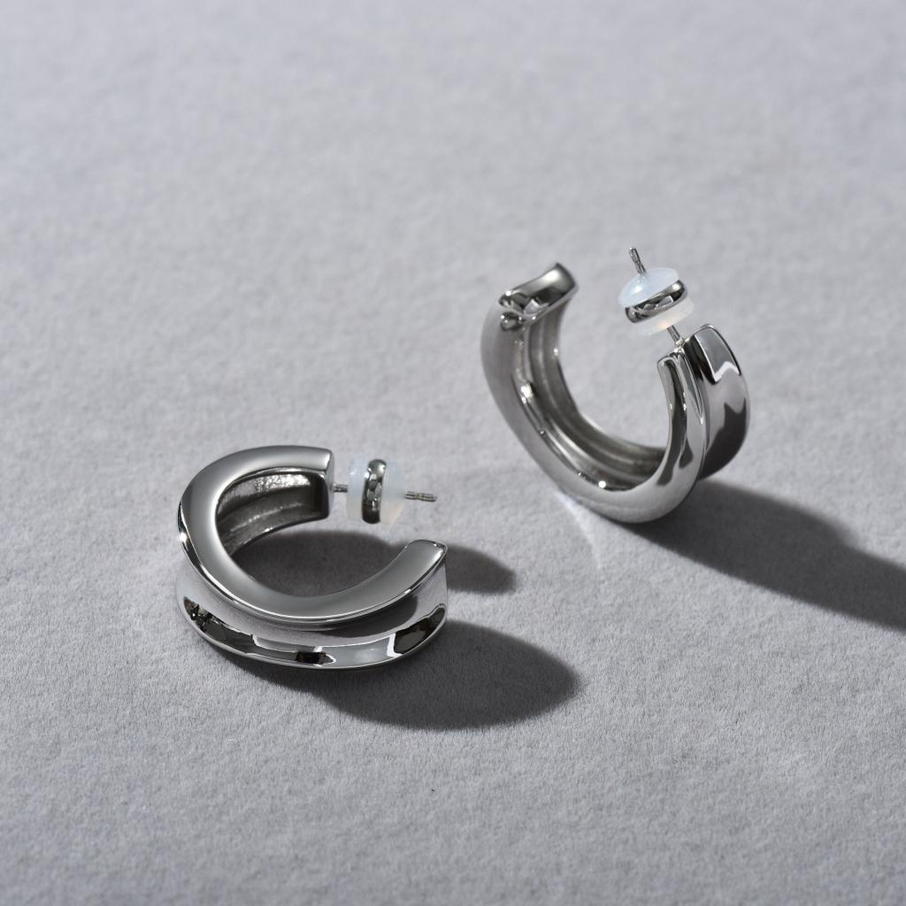 Simple Personality And Unique Concave-Convex Versatile C-Type S925 Silver Needle Stud Earrings Niche Temperament Light Luxury Trend Earrings