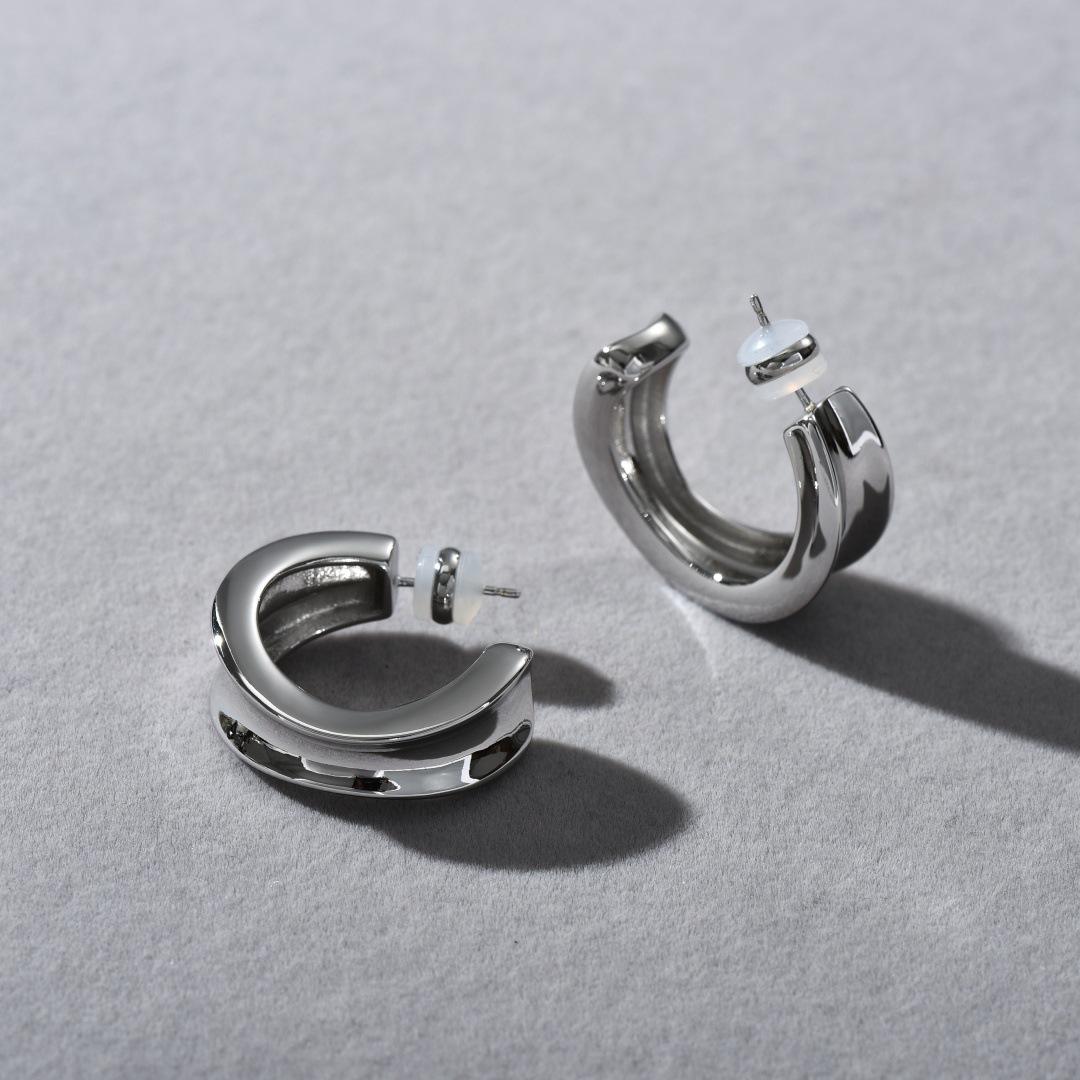 

Simple Personality And Unique Concave-Convex Versatile C-Type S925 Silver Needle Stud Earrings Niche Temperament Light Luxury Trend Earrings