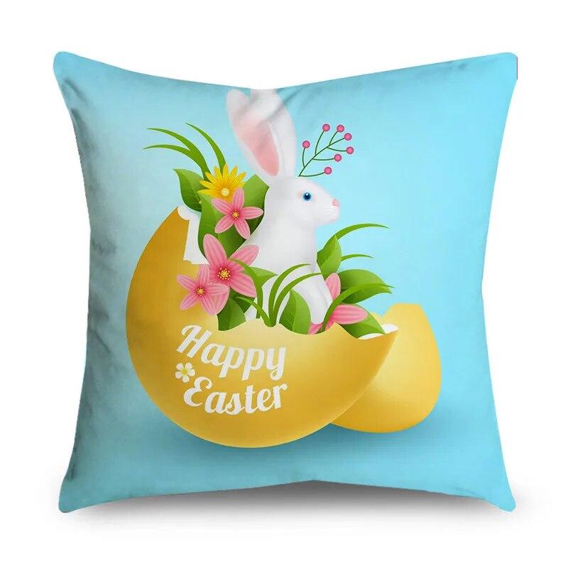 Home Decoration Easter Pillowcase Cute Bunny Easter Egg Pattern Pillowcase Festive Atmosphere Decoration Cushion Cover
