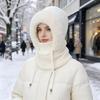 **Stor Hovedstørrelse Integreret Hue Kvinder Efterår Vinter Fleece Fortykket Ansigtsdækning Strikket Hue Halsedisse Maske Varm Pullover Balaclava**