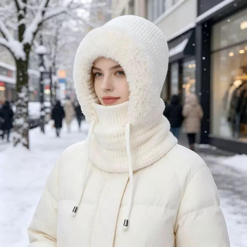 **Stor Hovedstørrelse Integreret Hue Kvinder Efterår Vinter Fleece Fortykket Ansigtsdækning Strikket Hue Halsedisse Maske Varm Pullover Balaclava**