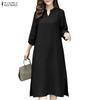 ZANZEA Women Casual V-Neck Solid Color 3/4 Sleeve Dress