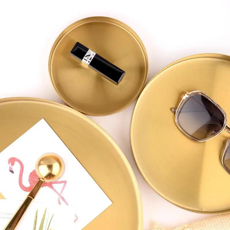 Stainless Steel Storage Tray Luxury Round Plate Fruit Cake Snack Tray Kitchen Metal Storage Space Saving Organizer Tray
