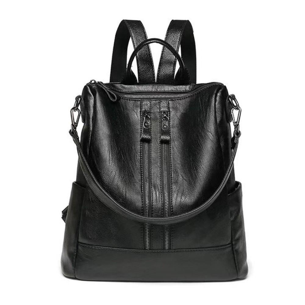 Weiches Leder Leder Rucksack Schwarz Multifunktional Schulrucksack Koreanischer Stil Rucksack College