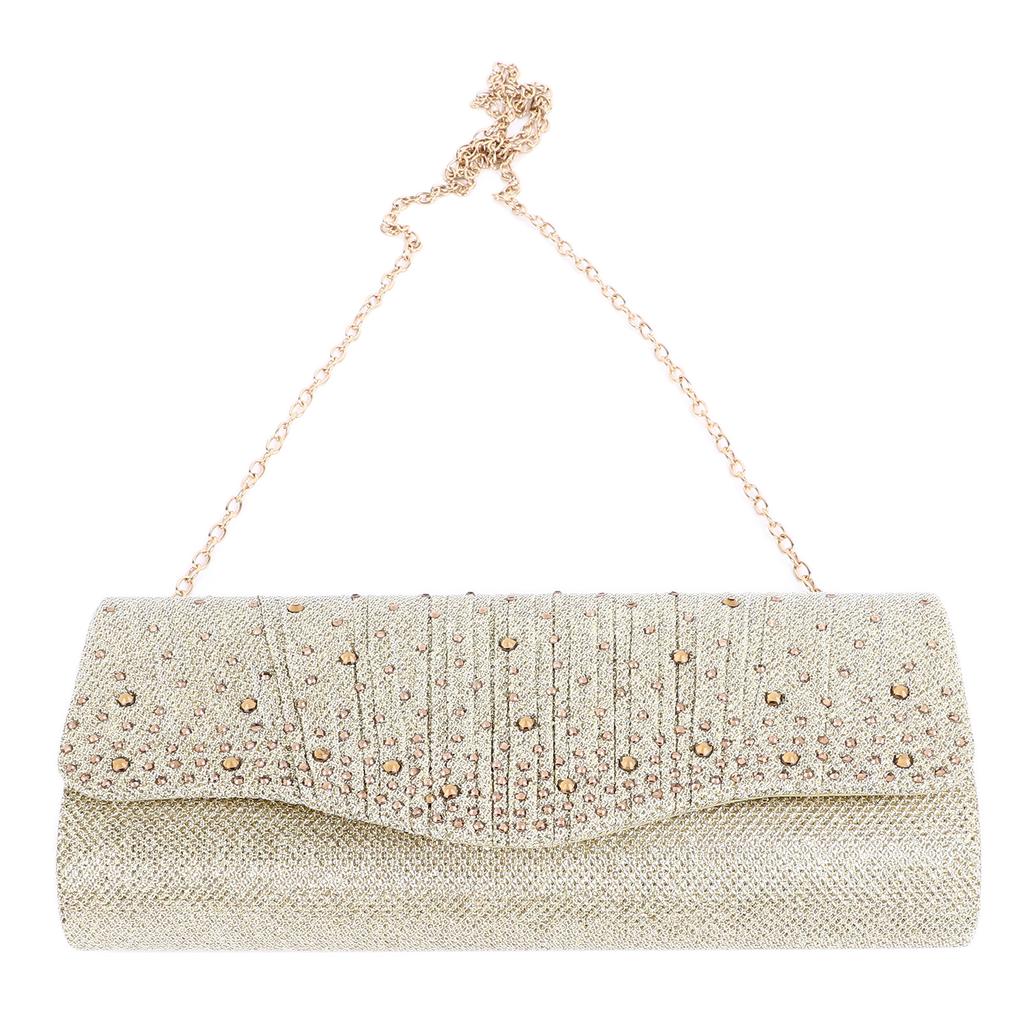 Women Evening Bag Sparkly Glitter Rhinestone Multifunctional Handbag for Dinner Party Wedding Gold Free Size
