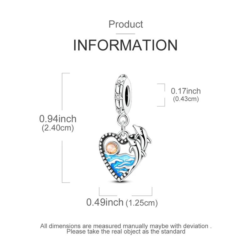 Original Charmscopper Ocean Dolphin Heart-Shaped Beads Fit Charms Platabracelets For Women Jewelry Making Diy Gifts
