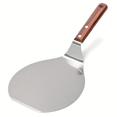 Pala Redonda para Pizza de Acero Inoxidable con Mango de Madera Superficie Plana Duradera para Transferencia y Servicio Fácil de Pizza Adecuada para Uso Doméstico y Comercial