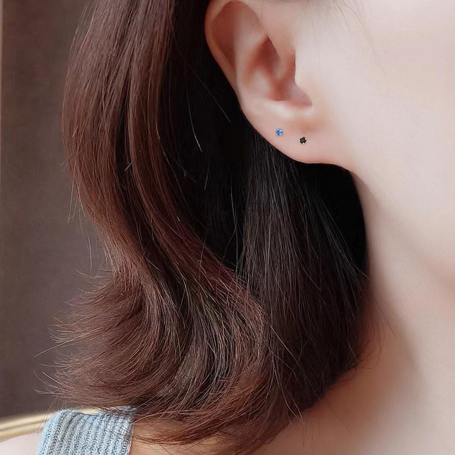 Beixi Silver 2.5mm Mini Zircon Women's Candy Color Stud Earrings - Elegant, Simple, and Comfortable for Summer