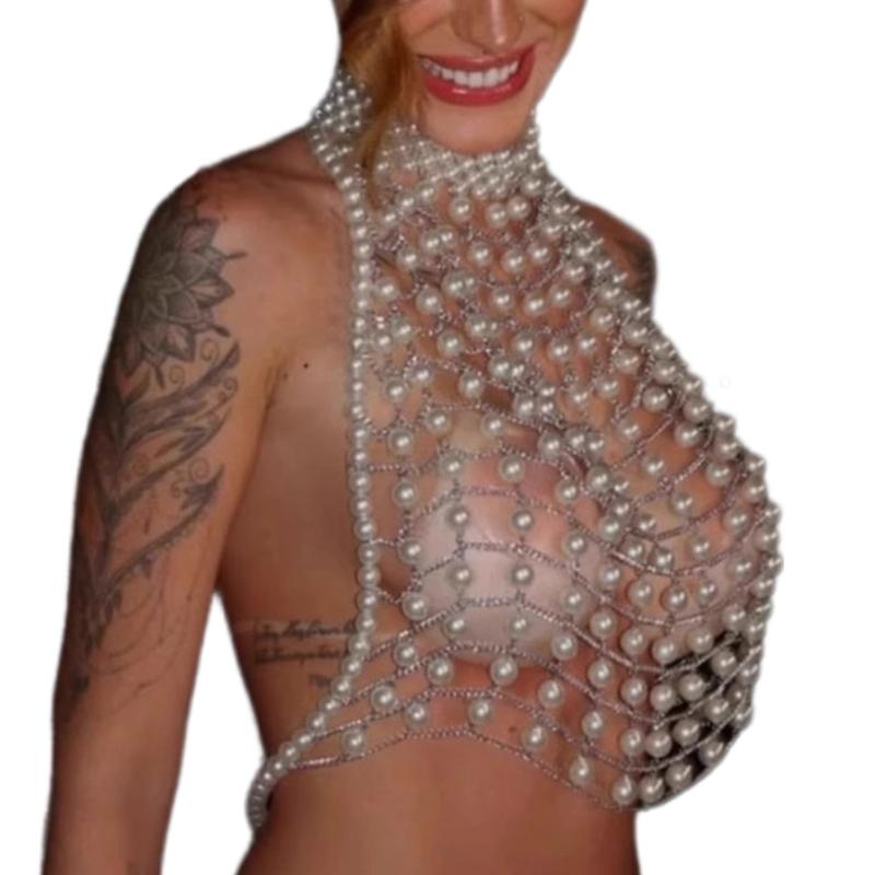 

Pearls Body Chain Necklace Multilayer Chest Chains Festival Raves Body Chain Harness Body Accessories Jewelry for Women 1