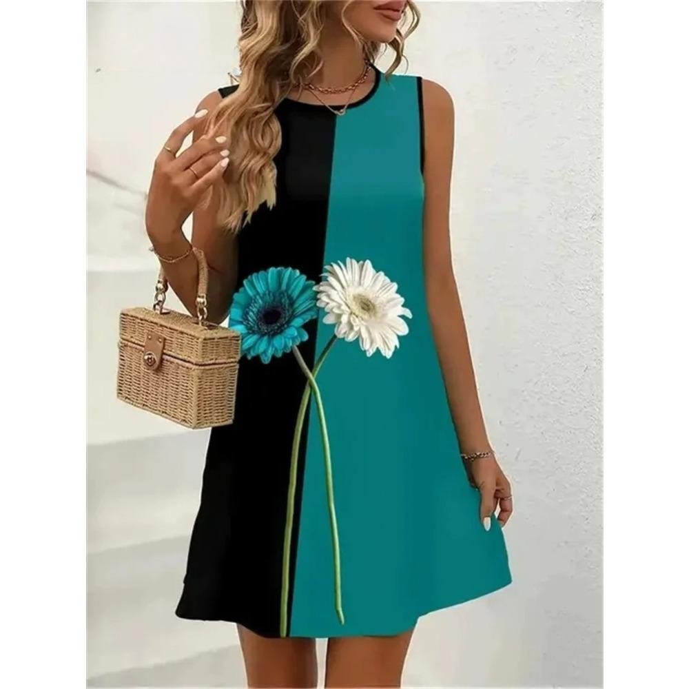 

Flowers Butterfly Print Dresses Summer Women Vintage Sleeveless Mini Dress Casual Comfortable Breathable Pocketless Dress 2XS