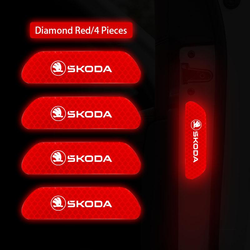 4Pcs Car Door Sticker Safety Opening Warning Reflective Decal Mark For Skoda Kylaq Elroq Kodiaq Octavia Enyaq Kamiq Scala Superb