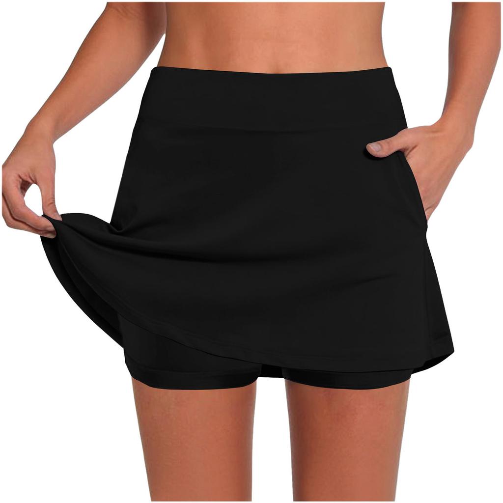 Women's -Color Mid- Pocket Skirt-Pants: Casual Activewear Base Layer