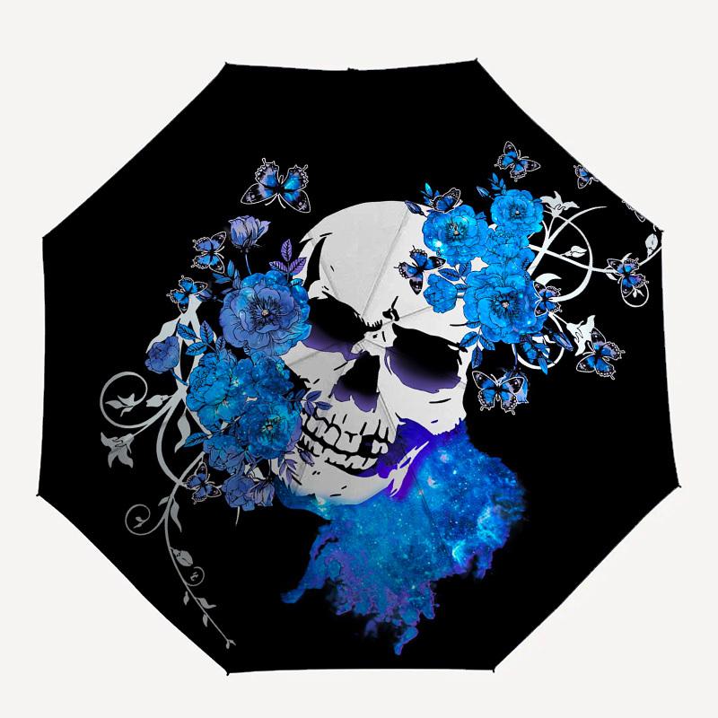 1pc Skull and Flowers Artwork Umbrella with Plastic Handle,Suitable for All Seasons UmbrellaPT580