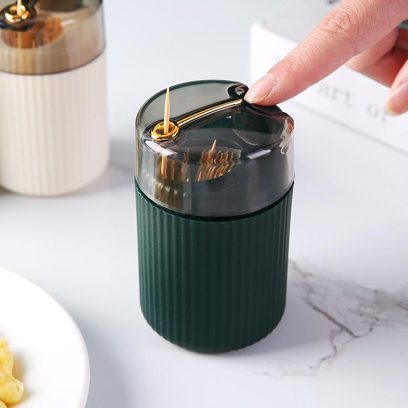 Luxury Style Automatic Pop-up Toothpick Holder for Home Living Room, Round Push-Type Storage Jar, Creative Design.
