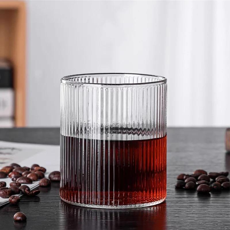 

Японский прозрачный полосатый стакан ручной работы – ретро-стакан для виски, чая, сока и вина – термостойкий A