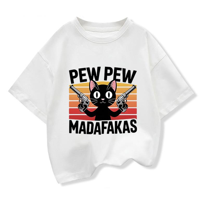 Kids Clothing Tees Summer Funny Cartoon Cat Graphic Fashion Short Sleeve T-shirt Popular Design Children's Loose T Shirts O-neck