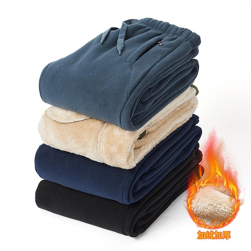 Winter Warm Casual Pants Men's Polar Fleece Drawstring Bottoms Windproof Warm Cotton Pants Thick Jogging Sports Rib Leg Pants