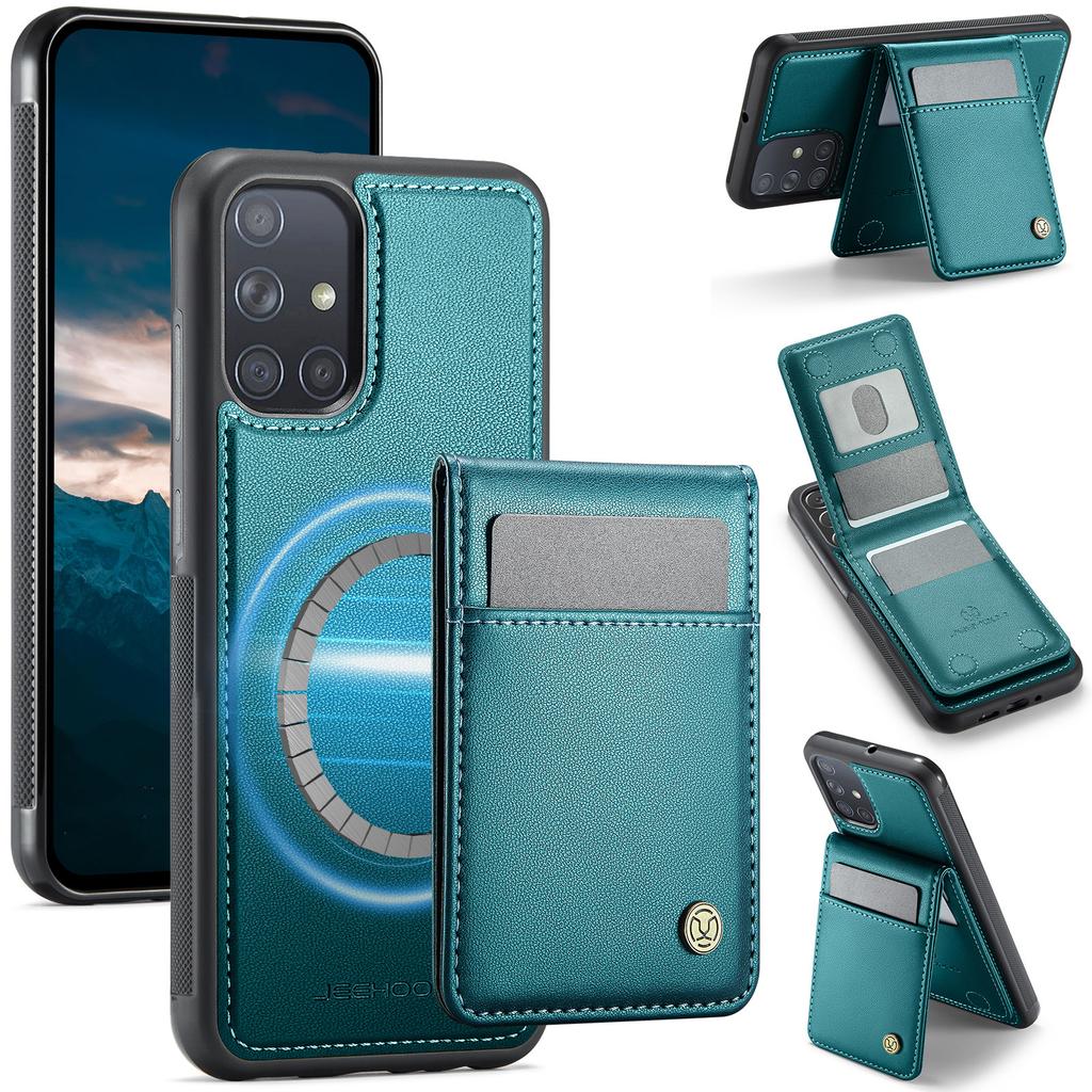 For Samsung Galaxy A51 4G SM-A515 Leather Back Cover Compatible with MagSafe JEEHOOD J06 Phone Case with Card Bag RFID Blocking
