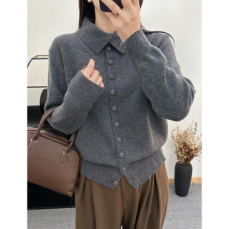 

Женский кардиган из вязаного енотового пуха с шалевым воротником – Осень/Зима Корейский стиль XL темно-серого