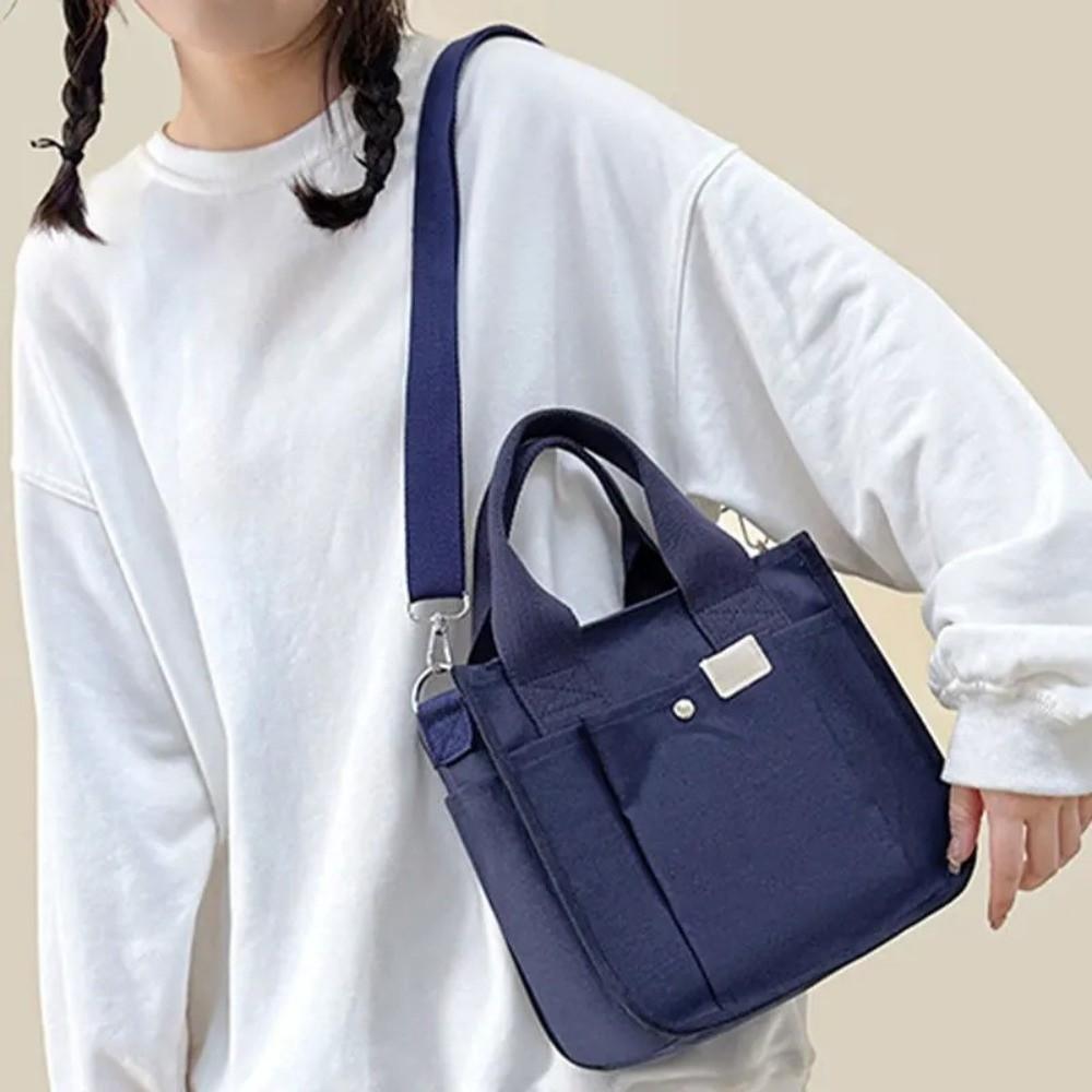 Zipper Japanese Style Crossbody Bag Handheld Solid Color Tote Bag Canvas Shoulder Bag Students