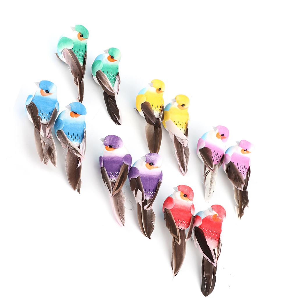 12 bucăți drăguț cu pene artificiale pasăre colorată simulare spumă pasăre plantă grădină decorare artizanat