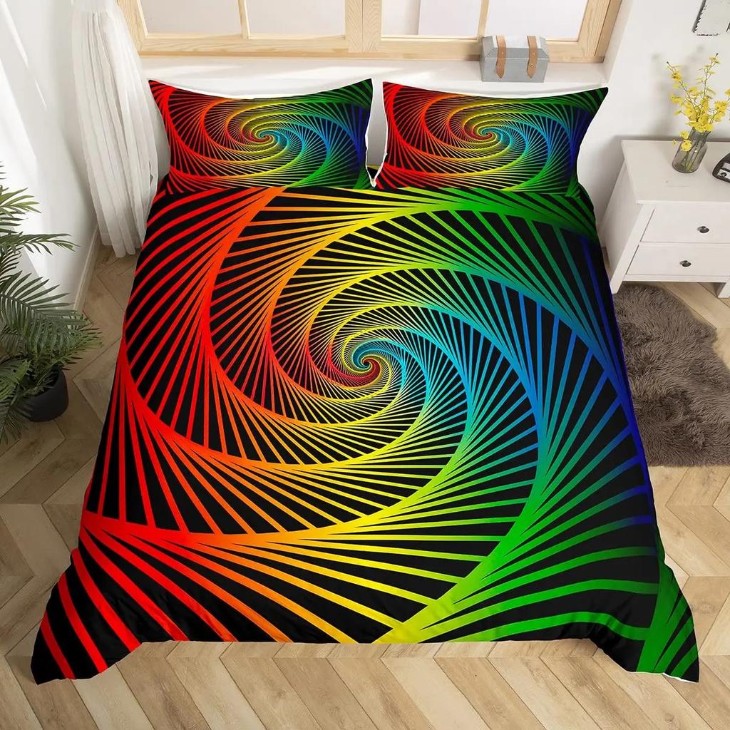 Visual Space Bedding Set Abstract Geometric Duvet Cover Set Colorful Art Comforter Cover Geometry Bedspread Cover Full King Size