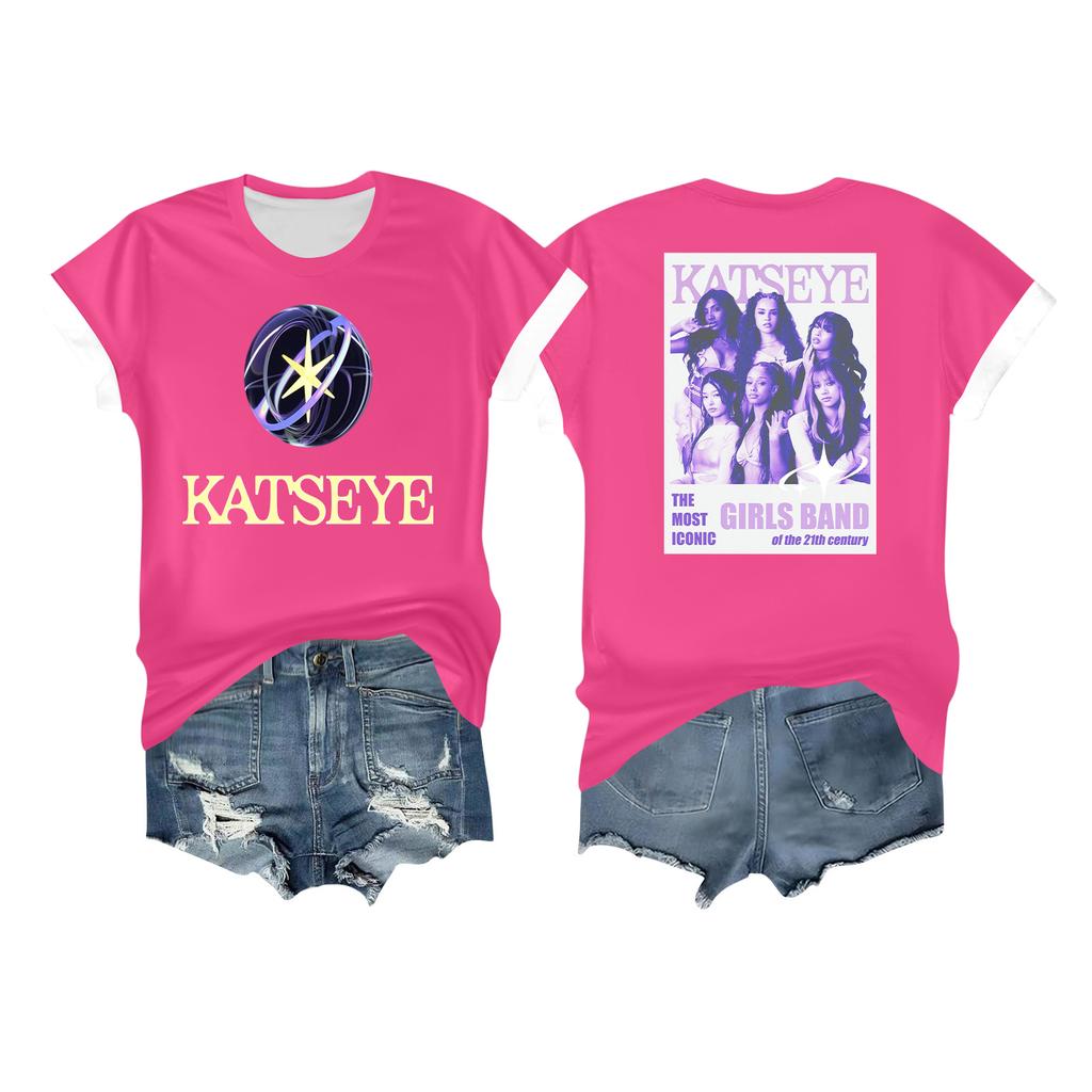 Kvinners avslappet trykket t-skjorte rund hals genser kort ermet topp