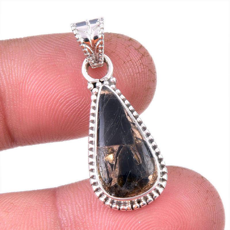 

Подвеска из натурального черного медного бирюзового серебра 925 пробы 1,50 дюйма q7S88