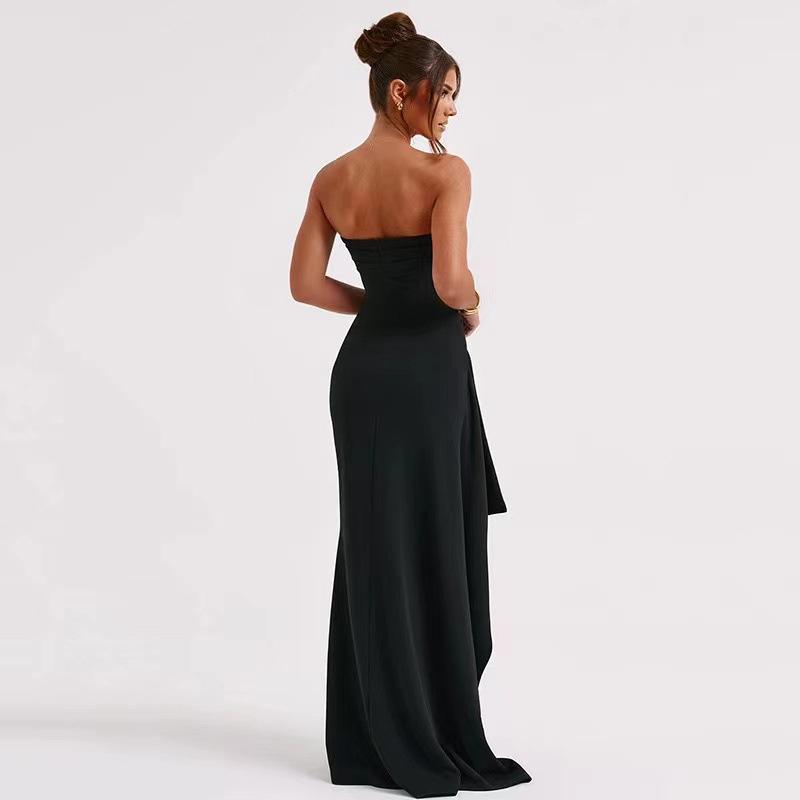 Women's One-Shoulder Strapless Evening Dress - Sexy Backless High Slit Gown