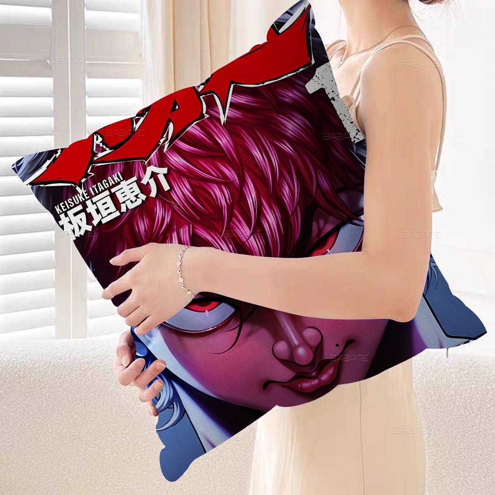 Anime Baki The Grappler Pillow Covers Cartoon Sofa Decorative Home Doublesided Printing Short Plush Cute Cushion Cover