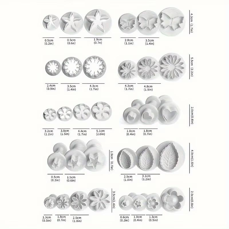 Multifunctional Clay /Fondant Plunger Cutter Set 33pcs Flower/Leaf/Butterfly Shapes for DIY Craft Pottery Cake Decorating