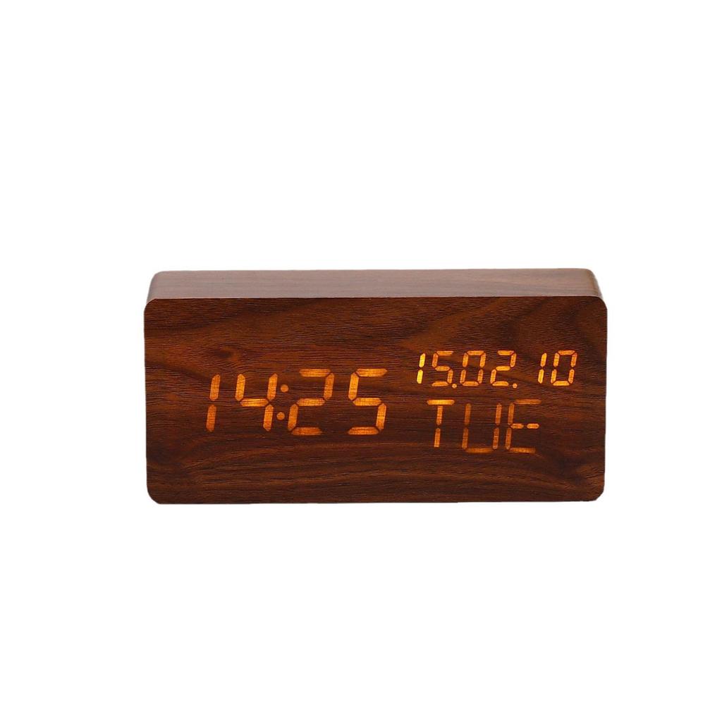 Rectangular Perpetual Wooden LED Clock with Voice Control and Wake-up Function