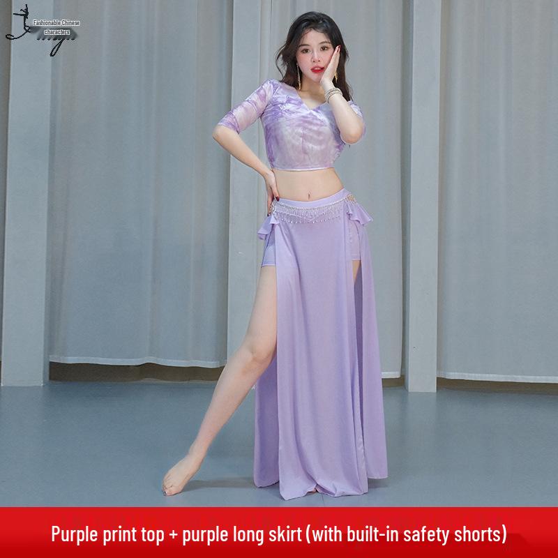 Oriental Mesh Print Belly Dance Performance Dress Set for Women